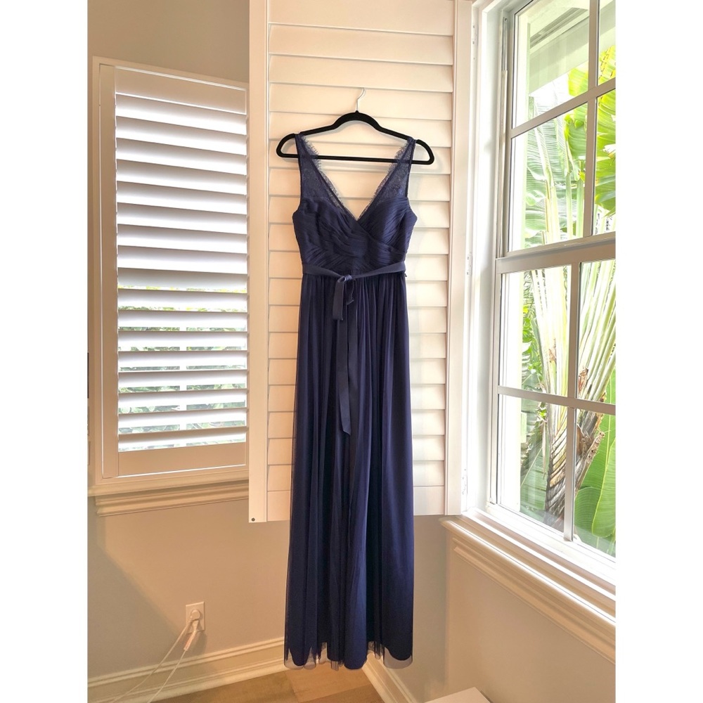 Navy Blue Anthropologie BHLDN tulle and lace floor length dress size 0